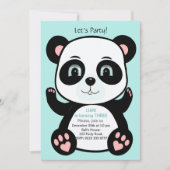 かわいいパンダの誕生日ライトターコイズブルー 招待状 (正面)