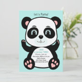 かわいいパンダの誕生日ライトターコイズブルー 招待状 (スタンド正面)