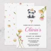 かわいいパンダの誕生日招待ピン 水彩色, 招待状 (正面/裏面)