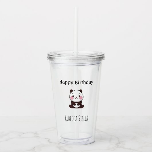 かわいいパンダの誕生日黄色 アクリルタンブラー (正面)
