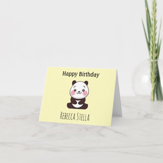 かわいいパンダの誕生日黄色 サンキューカード (正面)