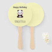 かわいいパンダの誕生日黄色 ハンドファン (正面&裏面)