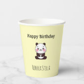 かわいいパンダの誕生日黄色 紙コップ (正面)