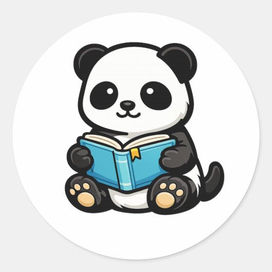 かわいいパンダの読書ステッカー ラウンドシール (正面)