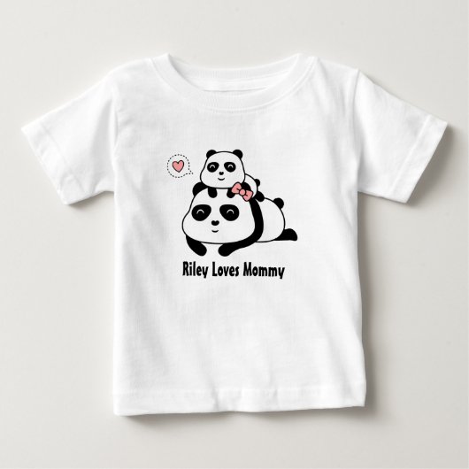 かわいいパンダの赤ちゃんはママ大好き、ママと赤ちゃん ベビーTシャツ (正面)