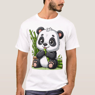 かわいいパンダの赤ちゃん 砂糖きびを食べる | 愛らしいベビーパンダ Tシャツ