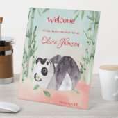 かわいいパンダの転がるジェンダーベビーシャワーの歓迎 台座サイン (インサイチュ)