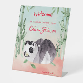 かわいいパンダの転がるジェンダーベビーシャワーの歓迎 台座サイン