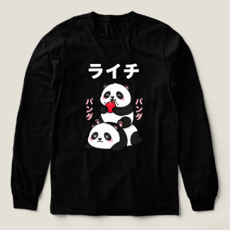 かわいいパンダの重なりライチ果実日本のかわいい漫画 トライブレンドTシャツ