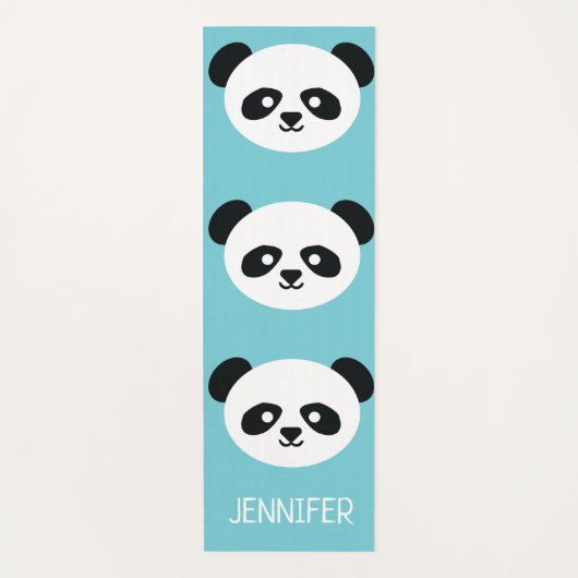 かわいいパンダの顔のかわいいのパーソナライズで青いパターン ヨガマット (正面)