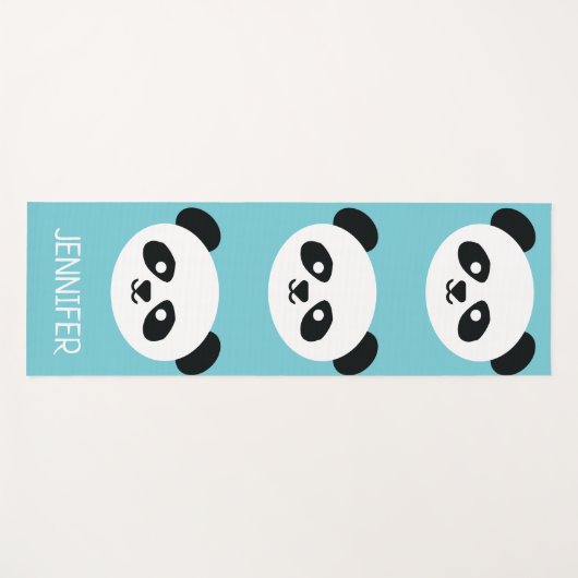 かわいいパンダの顔のかわいいのパーソナライズで青いパターン ヨガマット (正面(横))