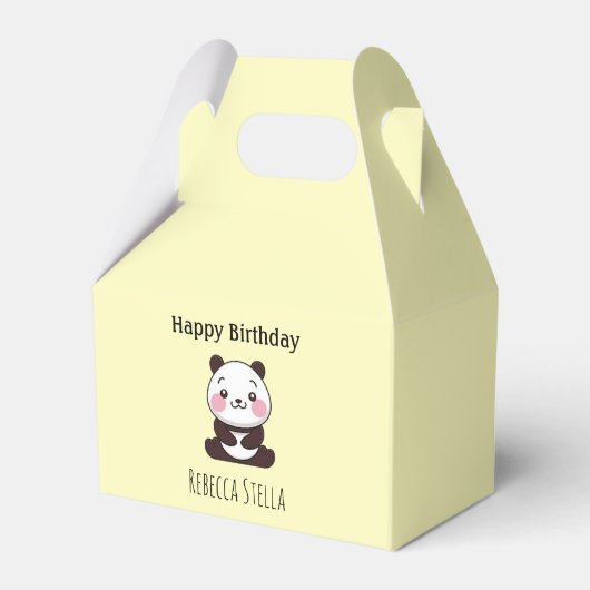 かわいいパンダの黄色いバースデー フェイバーボックス (正面サイド)