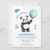 かわいいパンダの1歳誕生日パーティー 招待状 (正面)