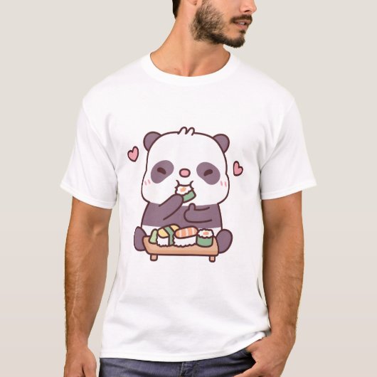 かわいいパンダは食べの日本のすし Tシャツ (正面)