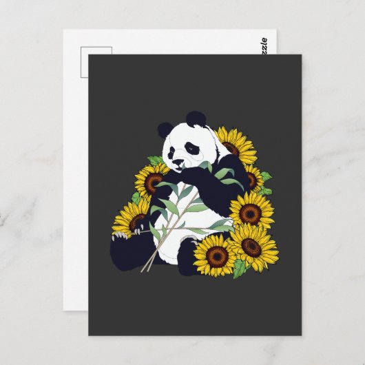 かわいいパンダひまわり恋人きれいな花 ポストカード (正面/裏面)
