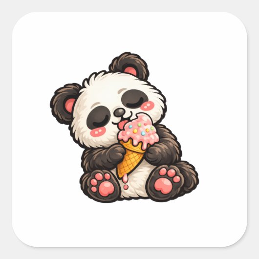 かわいいパンダアイスクリーム スクエアシール (正面)