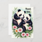かわいいパンダカップルフラットサンキューカード サンキューカード (正面/裏面)