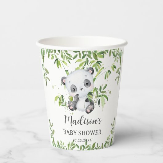 かわいいパンダクマかわいいカブ竹の緑の赤ちゃんシャワー 紙コップ (裏面)