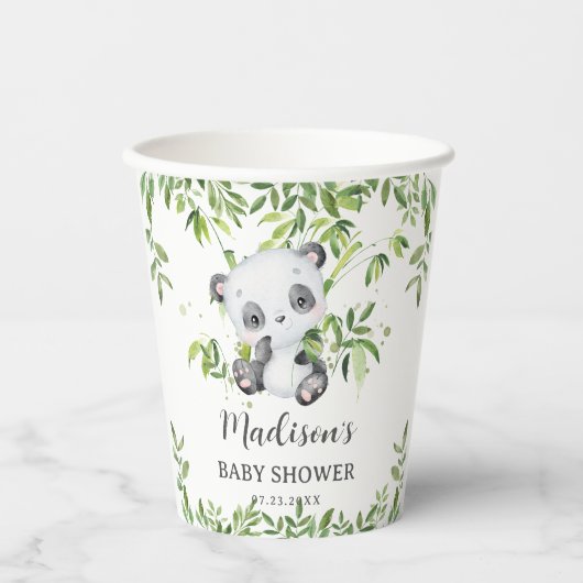 かわいいパンダクマかわいいカブ竹の緑の赤ちゃんシャワー 紙コップ (正面)