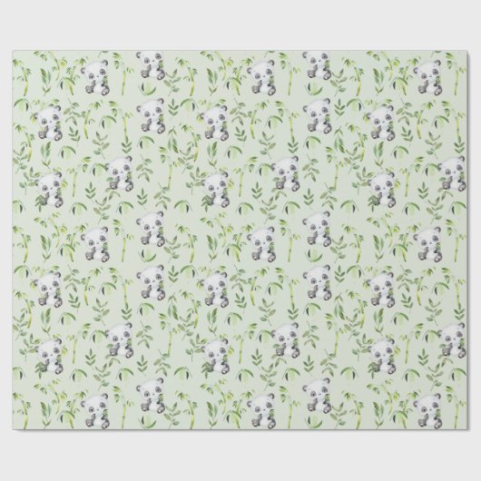 かわいいパンダクマかわいい赤ちゃん緑の竹緑 ラッピングペーパー (フラット)