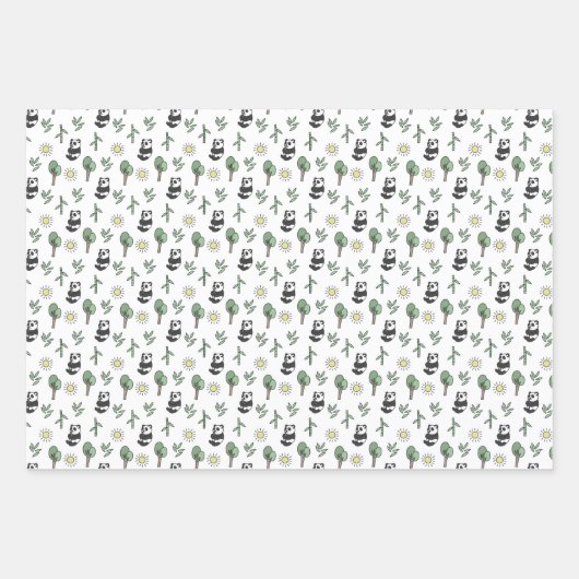 かわいいパンダクマ動物の竹林サンシャイン ラッピングペーパーシート (正面3)