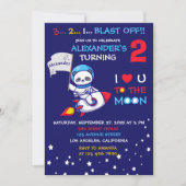 かわいいパンダクマ宇宙飛行士オンロケット船誕生日 招待状 (正面)