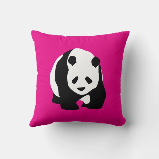 かわいいパンダクマ熱いピンクの明るい赤紫色動物園の野生動物の贈り物 クッション (裏面)