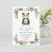 かわいいパンダクマ熱帯の花フレームベビーシャワー 招待状 (スタンド正面)