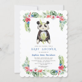 かわいいパンダクマ熱帯の花フレームベビーシャワー 招待状