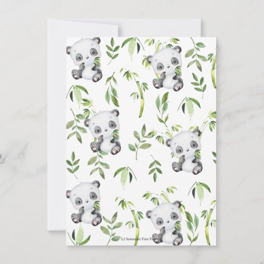 かわいいパンダクマ竹の緑の赤ちゃんシャワー サンキューカード (裏面)