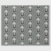 かわいいパンダクマ竹パターングレー ラッピングペーパー (フラット)