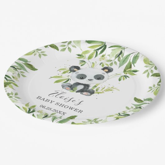 かわいいパンダクマ緑のベビーシャワー誕生日 ペーパープレート (アングル)