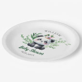 かわいいパンダクマ赤ちゃんシャワー水彩緑 ペーパープレート (アングル)