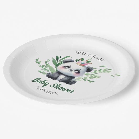 かわいいパンダクマ赤ちゃんシャワー水彩緑 ペーパープレート (アングル)