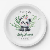 かわいいパンダクマ赤ちゃんシャワー水彩緑 ペーパープレート (正面)
