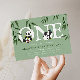 かわいいパンダニュートラル1歳のパーティー 招待状