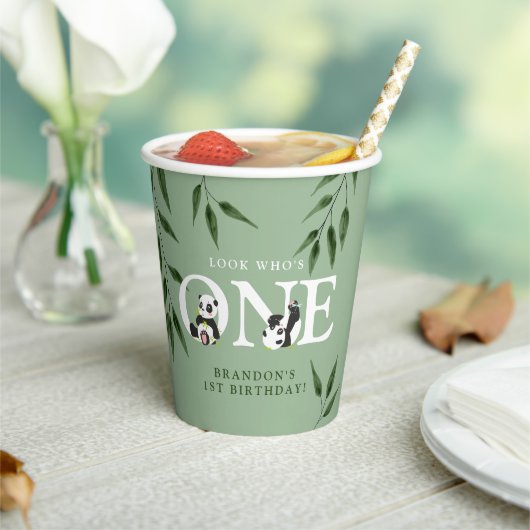かわいいパンダニュートラル1歳のパーティー 紙コップ (インサイチュ)