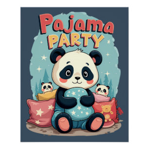かわいいパンダパジャマパーティーコージースリーポバーエステティック ポスター