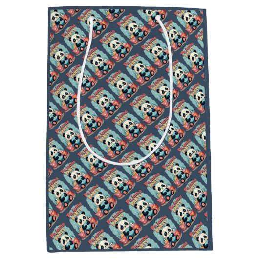 かわいいパンダパジャマパーティーコージースリーポバーエステティック ミディアムペーパーバッグ (正面)