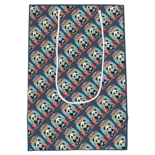 かわいいパンダパジャマパーティーコージースリーポバーエステティック ミディアムペーパーバッグ (裏面)