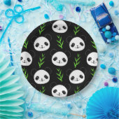 かわいいパンダパターンバンブーイン白黒グリーン ペーパープレート (パーティー)
