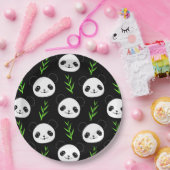 かわいいパンダパターンバンブーイン白黒グリーン ペーパープレート (パーティー)