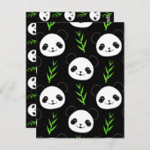 かわいいパンダパターンバンブーイン白黒グリーン ポストカード (正面/裏面)