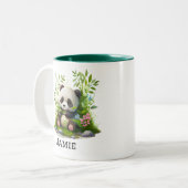 かわいいパンダパーソナライズされたフローラ竹 ツートーンマグカップ (正面左)