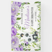 かわいいパンダパープルフローラ緑の竹背景 横断幕 (縦)