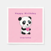 かわいいパンダピンクハート誕生日パーソナライズされた名 スタンダードカクテルナプキン (正面)