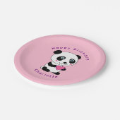かわいいパンダピンクハート誕生日パーソナライズされた名 ペーパープレート (アングル)