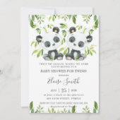 かわいいパンダピンクフローラツインボーイズ双子ベビーシャワー 招待状 (正面)