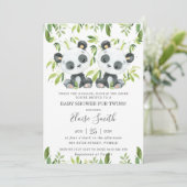 かわいいパンダピンクフローラツインボーイズ双子ベビーシャワー 招待状 (スタンド正面)