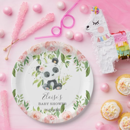 かわいいパンダピンクフローラ竹ベビーシャワー誕生日 ペーパープレート (パーティー)